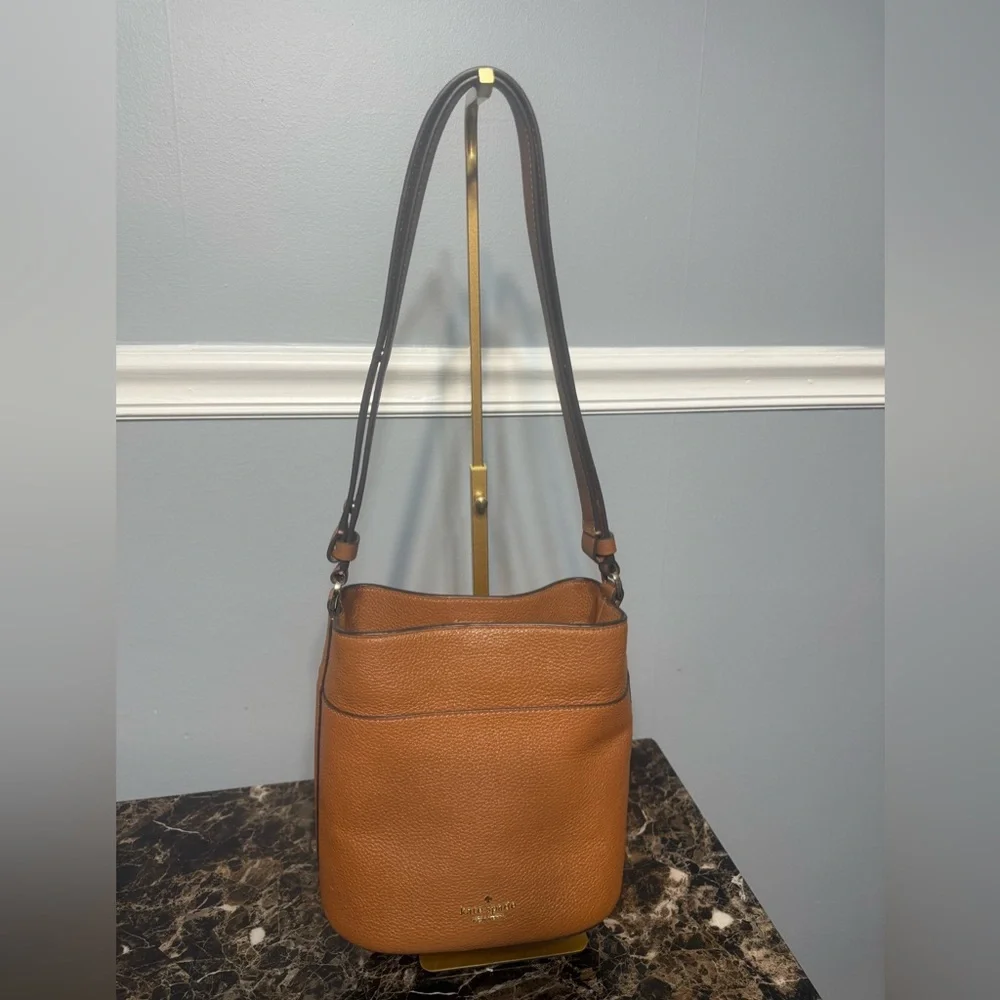 Kate Spade Leila Small Bucket Bag Pebbled Leather Warm Gingerbread